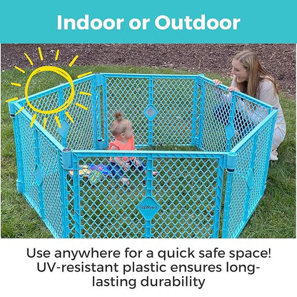 Toddleroo by North States - Superyard Baby Play Yard: Freestanding 6 Panel Baby Playpen - Indoor or Outdoor Use - Made in USA - Encloses Up to 18.5 Square Feet - 26 Inches Tall - Aqua