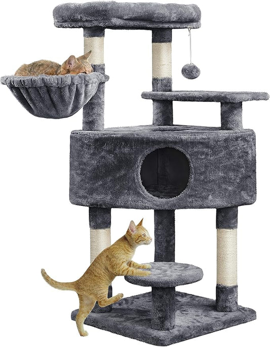 Topeakmart 46'' Cat Tree Cat Tower, with Thicker Scratching Posts, Larger Plush Perch, Spacious Condo, Basket, Multi-Level Cat Condo Furniture for Indoor Cats Kitty Pet Play House