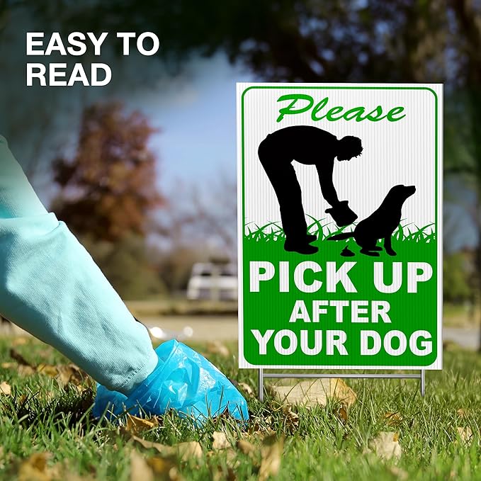 2 PC Pick Up After Your Dog Sign, 8x12 DS Coroplast Please Clean Up After Your Pet Sign with Stake for Lawn Yard