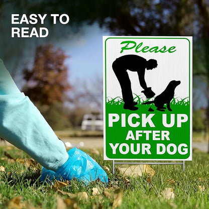 2 PC Pick Up After Your Dog Sign, 8x12 DS Coroplast Please Clean Up After Your Pet Sign with Stake for Lawn Yard
