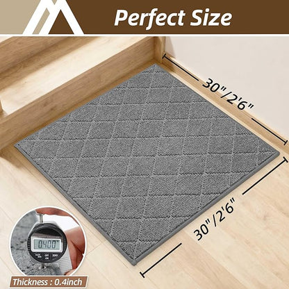 COSY HOMEER Stair Landing Rugs Non-Slip Corner Indoor Edging Stair Treads for Wooden Steps,Washable Soft Stair Landing Mat for Kids,Elder and Dogs,Polyester,TPE Backing,Medium Grey,30x30inch