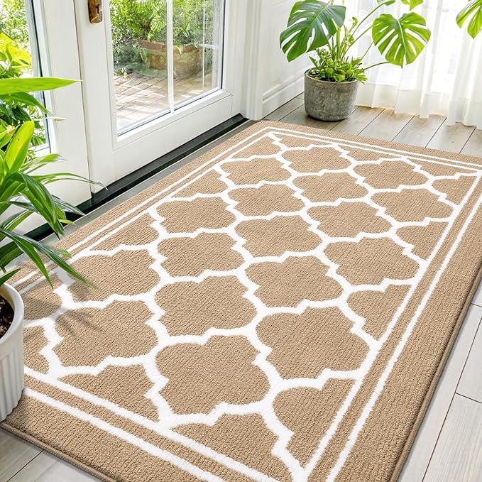 Buganda Large Indoor Door Mat, Dirt-Resistant and Absorbent Doormat, Anti-Slip, Low Profile Floor Mats for Inside Entryway, Front, and Back Door Entrance (59x35 Inches, Beige)