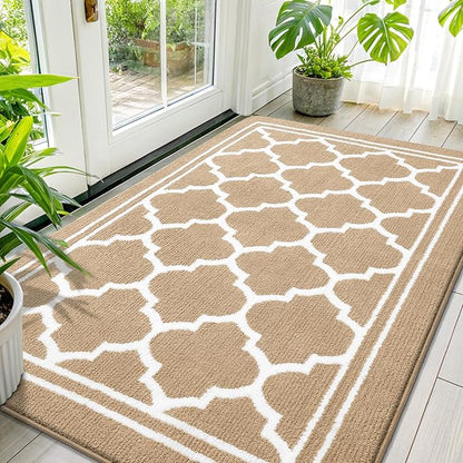 Buganda Large Indoor Door Mat, Dirt-Resistant and Absorbent Doormat, Anti-Slip, Low Profile Floor Mats for Inside Entryway, Front, and Back Door Entrance (59x35 Inches, Beige)