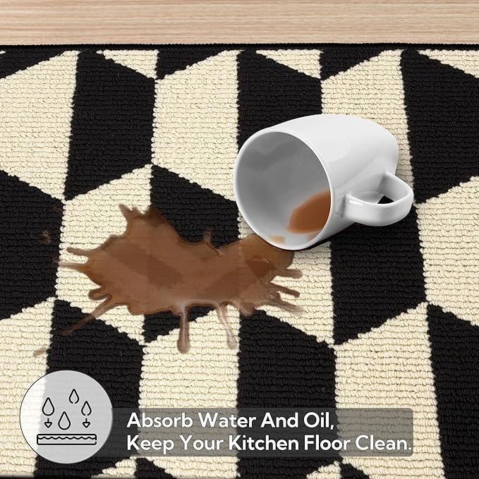 GRANNY SAYS Kitchen Mats for Floor, Kitchen Rugs Non Slip Washable, Runner Rugs for Kitchen Floor, 32" x 20", Stain Resistant Comfort Standing Mat Made of 100% Polypropylene, Black