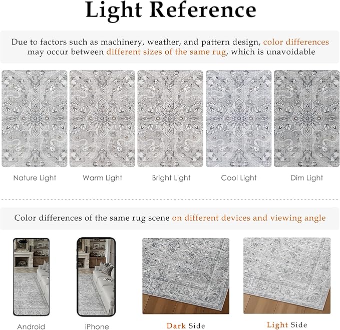 Gray 2x6 Runner Rug Hallway Washable Vintage Carpet Kitchen Long Small Indoor Non Slip Soft Low Pile Thin Stain Resistant Distressed Accent Throw Rug for Bedroom Laundry Office Living Room