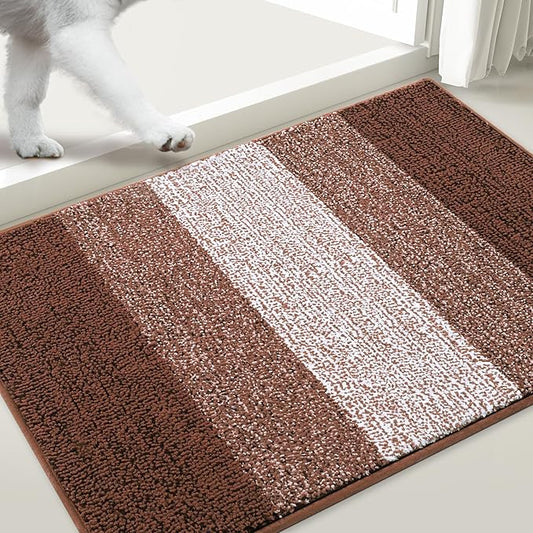 Smiry Dog Door Mat for Muddy Paws, Absorbs Moisture and Dirt, Low-Profile Entryway Mat with Non-Slip Backing, Entry Indoor Outdoor Doormat for Inside Floor (71x47 Inches, Brown, Striped)