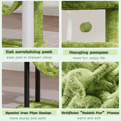 Gitelsnour Cat Tree, Cat Tower for Indoor Cats, 43.3 inch Cat Tree Tower with Sturdy Steel Tube, Hammock, Cat Condo for Small Cats and Kittens, Scratching Post, Green GCT004SGR