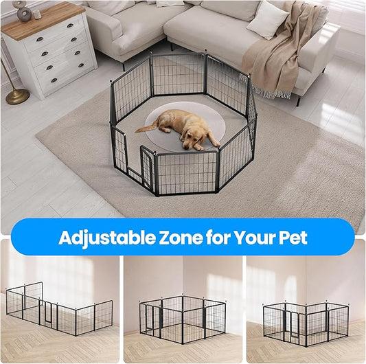 HealSmart Dog Playpen 24 Inch 8 Panels, Multi-Shaped Foldable Metal Pet Pen Fence with Single Gate, Light Weight and Easy to Carry, Black
