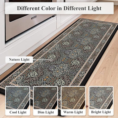Collive Kitchen Mats Cushioned Anti Fatigue, Waterproof Kitchen Floor Mat Non Slip Desk Rugs Comfort Standing Rug for Sink, Office, Laundry, Home Decor, Black/Mulit
