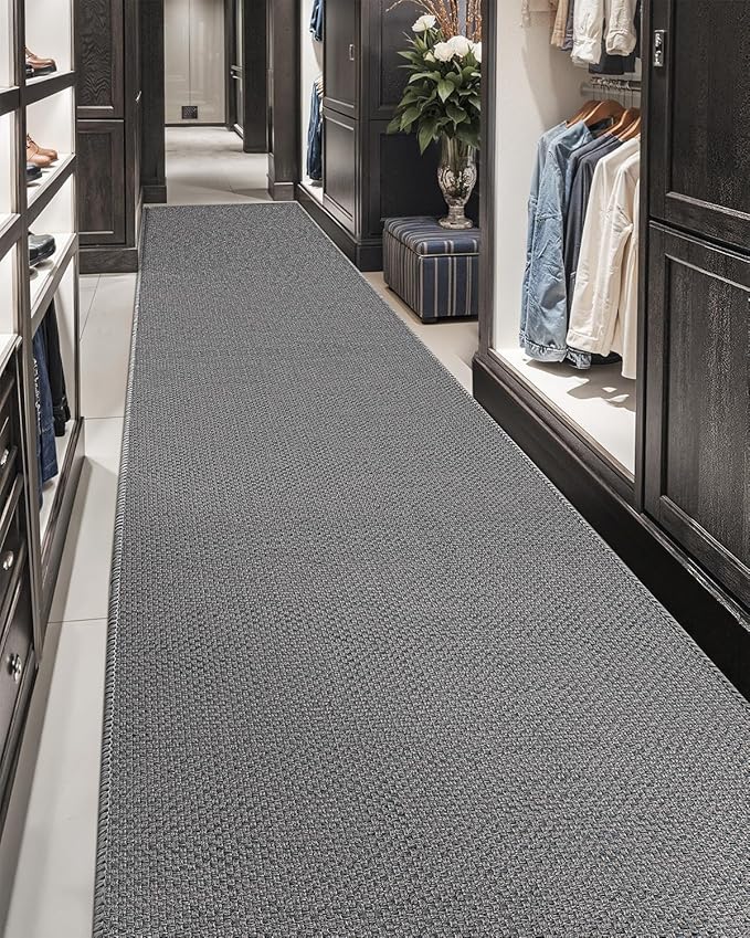 Color&Geometry Door Mat 2'4"x10' Runner Rug with Rubber Backing, Non Slip Washable Hallway Rug, Carpet Runners for Hallway Living Room Bedroom, Light Grey (Rolled-up NO Creases)