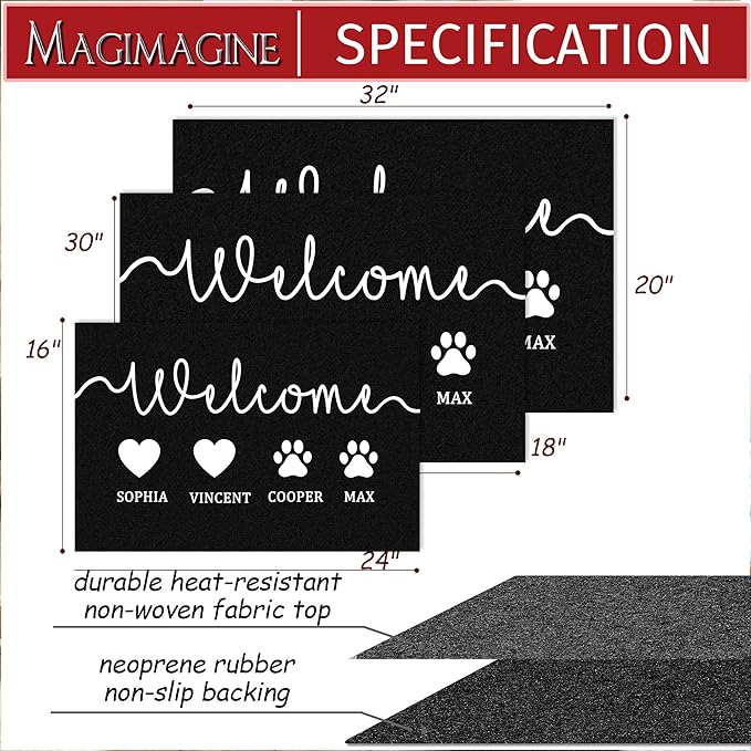 Custom Doormat with Name Pets Personalized Entryway Door Mat Front Door Mat for Outdoor Decor Entrance Mat Customised Rug Christmas Housewarming Gift with Anti-Slip Backing