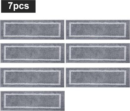 COSY HOMEER Soft Stair Treads Non-Slip Carpet Mat 28inX9in Indoor Stair Runners for Wooden Steps, Stair Rugs for Kids and Dogs, 100% Polyester TPE Backing 7pcs,Grey,Square