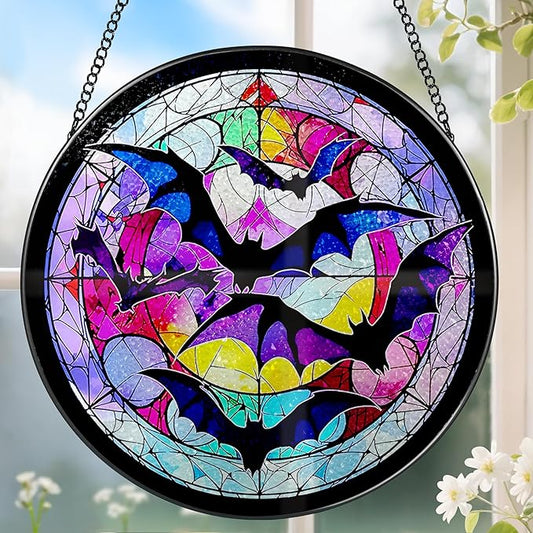 8 Inch Stained Glass Suncatcher Ornament, DOUHASU Bat Sun Catchers Indoor Window, Stained Glass Window Hanging, Home Decor, Bat Lovers Gifts for Him, Men