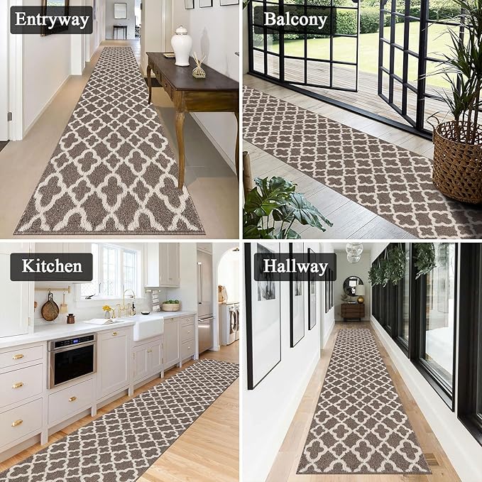 U'Artlines Extra Long Runner Rug for Hallway 2'8" x 12' Non Slip Kitchen Floor Carpet Runners Brown Geometric Pattern Machine Washable Area Rug for Entryway Bathroom