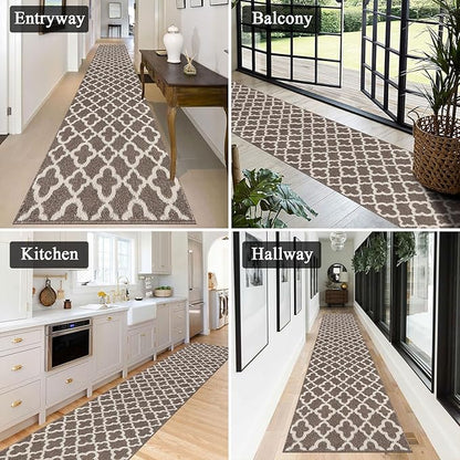 U'Artlines Extra Long Runner Rug for Hallway 2'8" x 12' Non Slip Kitchen Floor Carpet Runners Brown Geometric Pattern Machine Washable Area Rug for Entryway Bathroom