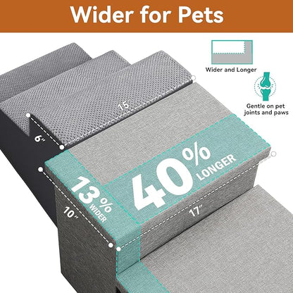 Dog Stairs with Storage 12" H, 2-Step Wider Dog Steps for Dogs Cats, Folding Sturdy Pet Stairs Climbing Sofa Couch, Ramp for Car Hold Up to 150 lbs (Gray, No Condo)