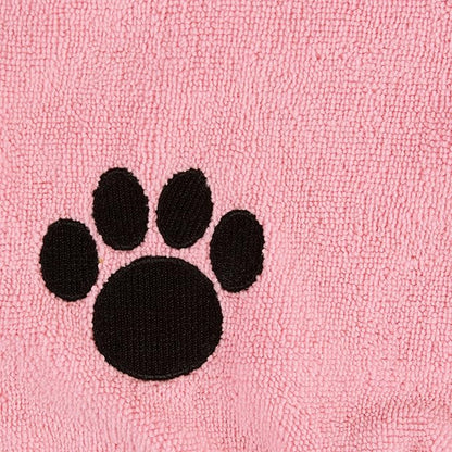 Bone Dry Pet Robe Collection Embroidered Absorbent Microfiber Bath Robe with Adjustable Closure, for Dogs & Cats, Large, Pink