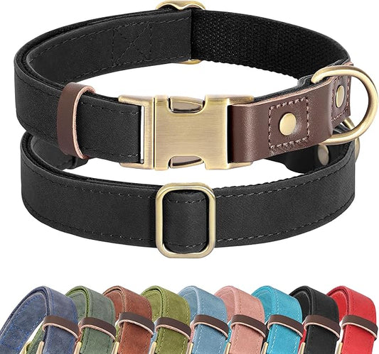Didog Soft PU Leather Dog Collar for Large Dogs,Classic Adjustable Dog Collars with Quick Release Metal Buckle,Easy Clean and Comfortable with Nylon Lining,Black,L Neck 16-23"