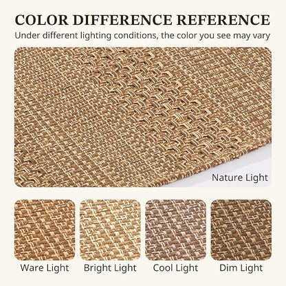 2x3 Textured Washable Entry Rug, Natural Woven Low-Profile Door Mat with Non-Slip TPR Backing, Light Brown, for Entryway, Kitchen, Laundry Room