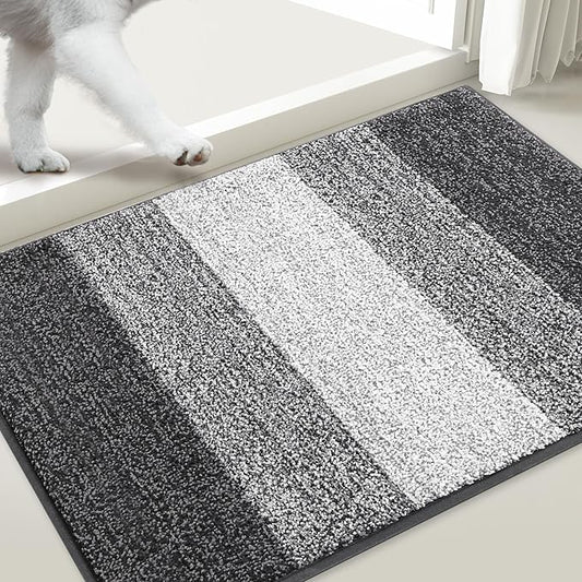 Smiry Dog Door Mat for Muddy Paws, Absorbs Moisture and Dirt, Low-Profile Entryway Mat with Non-Slip Backing, Entry Indoor Outdoor Doormat for Inside Floor (71x47 Inches, Grey, Striped)