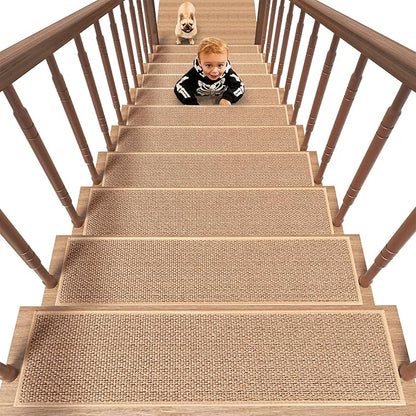 PADOOR Non Slip Stair-Treads, Rubber Backing Stair-Runners for Wooden Steps, 1PCS Residue Free Carpet Stair Treads for Kids and Dogs 8"x30" Beige