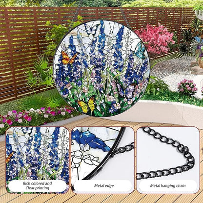 Stained Glass Window Hanging, 7.8″ Flower Sun Catchers with Hook Indoor Window Decor, Decorative Suncatchers Hanging Ornaments Home Garden Art Gift for Housewarming