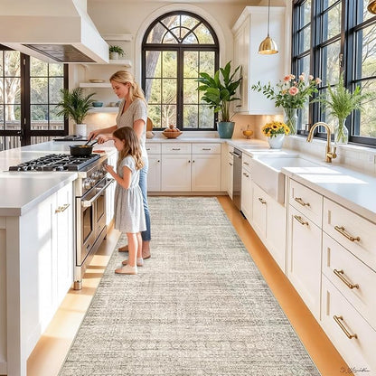 4x10 Neutral Kitchen Area Rug: Washable Soft Runner Rugs for Bedroom Living Room Water Resistant Hallway Bathroom Entryway Carpet with Non-Slip Backing Dining Room Nursery Floor Mat(4x10，Beige/Ivory)