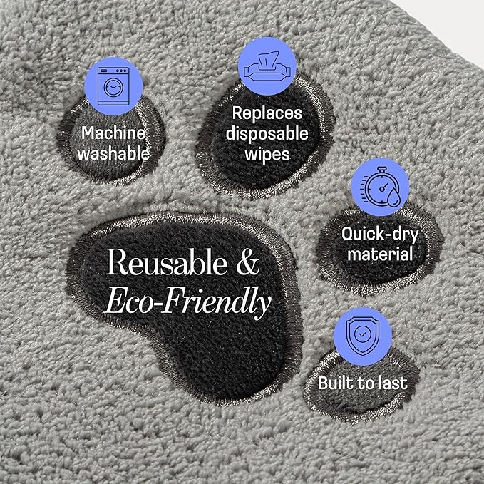 Muddi Mitt Microfiber Reusable Pet Wipes Grooming Towel Glove | Machine-Washable, Soft, Double-Sided Bath Mitt Replaces Wipes | Dirt Odor Removal | Gentle Paw Coat Cleaner | Dogs & Cats (Kit)