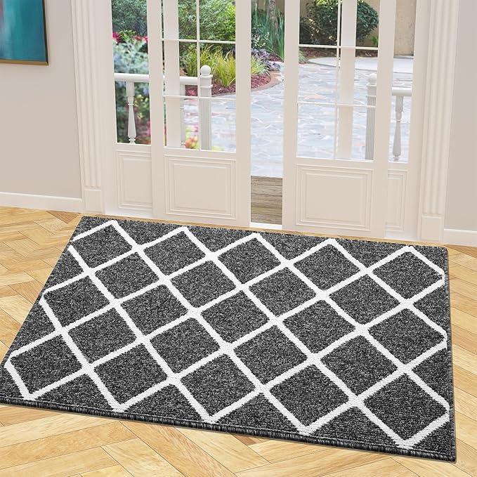 Finchitty Indoor Door Mat, Dirt Resistant and Absorbent, Low-Profile, Non-Slip, Washable Inside Floor Mats for Front Door, Back, and Entrance, 40" x 32", Black