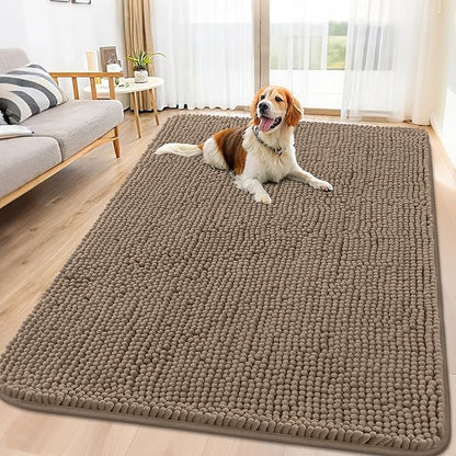 Smiry Dog Door Mat for Muddy Paws 71x46, Absorbs Moisture and Dirt Doormat, Non-Slip Washable Quick Dry Chenille Front Door Mat Indoor Entrance, Entryway Carpet for Inside Floor, Camel