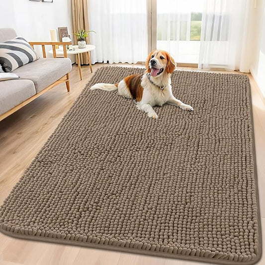 Smiry Dog Door Mat for Muddy Paws 71x46, Absorbs Moisture and Dirt Doormat, Non-Slip Washable Quick Dry Chenille Front Door Mat Indoor Entrance, Entryway Carpet for Inside Floor, Camel