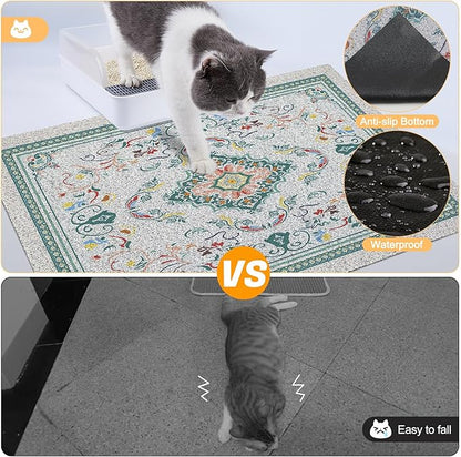Glittme Cat Litter Mat with Non-Slip Bottom Litter Box Mat 33"X22" Litter Trapping Mat Easy to Clean Washable Cat Food Mat for Kitty,L