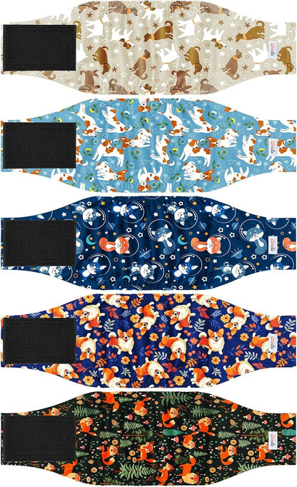 5 Pack Dog Diapers Male Reusable, Premium Belly Bands for Male Dogs, High Absorbing Pee Wraps for Doggie in Incontinence or Excitable Urination Flower S