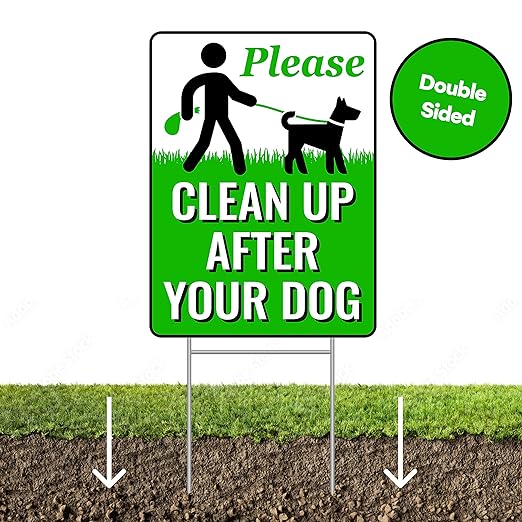 Signs Authority 18" x 9" Clean Up After Your Dog Sign with Metal H-Stake - Weather-Resistant, Double-Sided Yard Signs