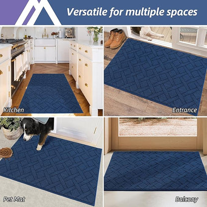 COSY HOMEER Door Mat Indoor Entrance, Non-Slip Absorbent Doormat for Front Door, Low-Profile Entryway Mat for Dirty Paws, Washable Dirt Trapper Mats (20"x32", Blue)