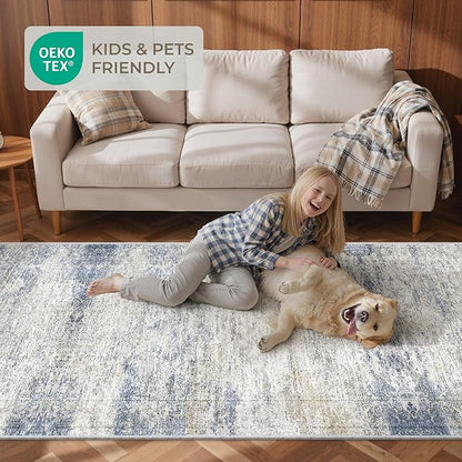 Kitchen Runner Rug Non Slip - 2.5 x 8 Runners for Hallways, Entryway, Bedroom, Washable Runner Rugs for Bathroom, Laundry Room, Low Pile Soft Vintage Area Rug(2.5'x8', Blue/Brown/Ivory)