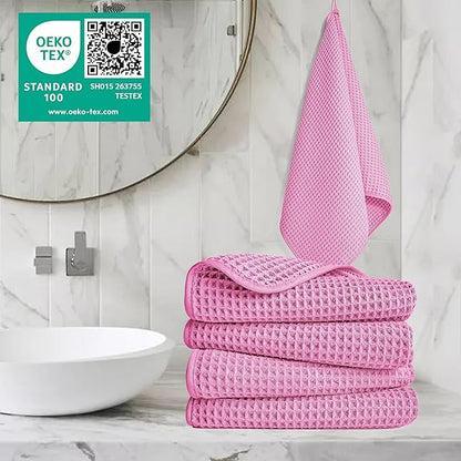 POLYTE 430 GSM Microfiber Lint Free Hand Towel, 16 x 30 in, 4 Pack (Waffle Weave)