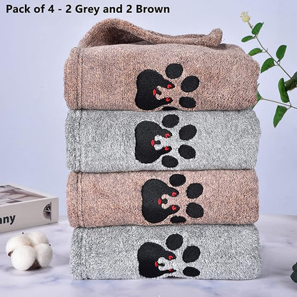 Dog Towel - Pack of 4 - Super Absorbent Soft Microfiber Pet Bath Grooming Towels for Drying Dogs and Other Pets (M-36" * 28", 2Grey and 2Brown)