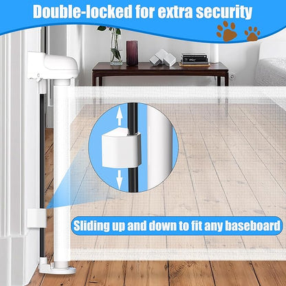 14" H Short Dog Gate - Pet Gates Puppy Gate, Mesh Retractable Step Over Pet Fence, Expands Up to 59" Indoor/Outdoor, Small Dog Gates for Doorways & Stairs