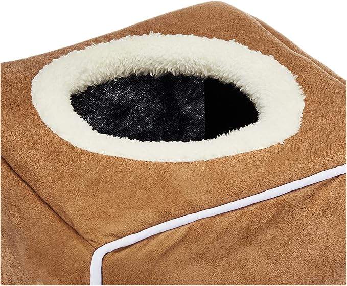 Cat House - Indoor Bed with Removable Foam Cushion - Cat Cave for Puppies, Rabbits, Guinea Pigs, and Other Small Animals by PETMAKER (Light Brown) (Pack of 2)