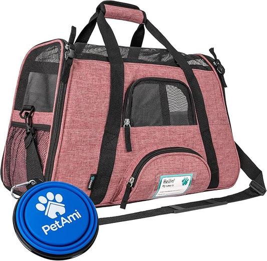 PetAmi Airline Approved Pet Carrier for Cat, Soft Sided Dog Carrier Small Dog, Cat Travel Supply Accessories Indoor Cats, Ventilated Pet Carrying Bag Medium Large Kitten Puppy, Small Heather White Red