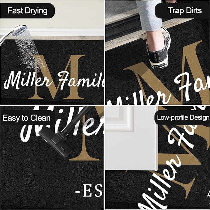 Custom Doormat with Family Name Year Personalized Entryway Door Mat Front Door Mat for Outdoor Decor Entrance Mat Customised Rug Christmas Housewarming Gift with Anti-Slip Backing