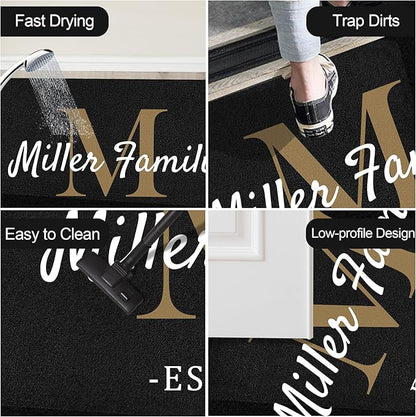 Custom Doormat with Family Name Year Personalized Entryway Door Mat Front Door Mat for Outdoor Decor Entrance Mat Customised Rug Christmas Housewarming Gift with Anti-Slip Backing
