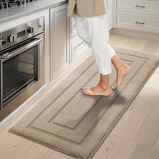 GRANNY SAYS Kitchen Mats for Floor Resist Dirt Kitchen Rugs Non Slip Washable, Long Rug Runner for Sink Laundry Thick Durable Polypropylene Comfort Standing, 47" x 20", Khaki