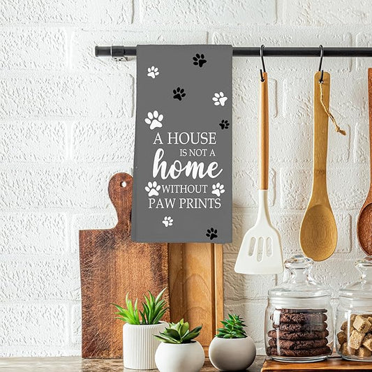 Grey Paw Farmhouse Kitchen Towels Decor Gifts for Women Pet Lovers, A House is Not A Home Without Paw Prints Decorative Bathroom Towels, Funny Dish Hand Towels for Kitchen Drying 16x24 Inch