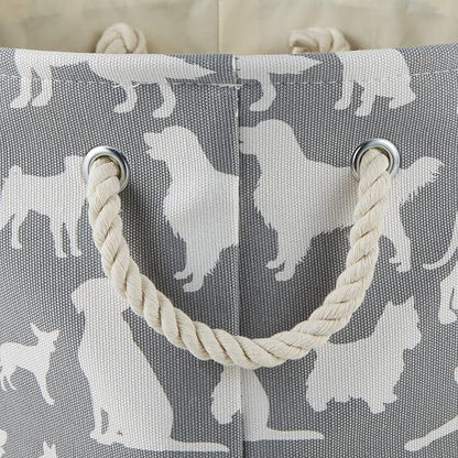 Bone Dry Pet Storage Collection Collapsible Bin, Small Round, 9x12", Gray Dog Show Print