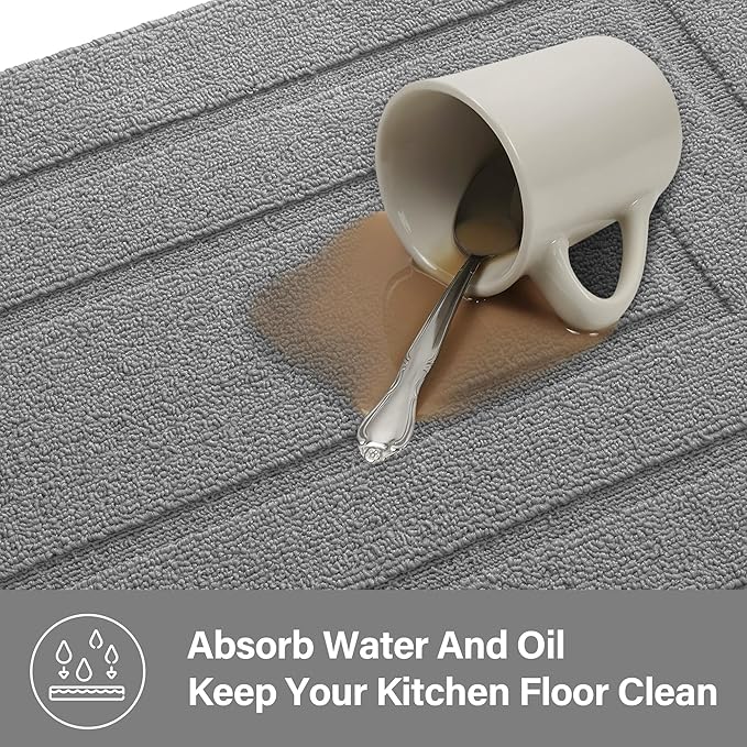 GRANNY SAYS Kitchen Mats for Floor 59 x 20, Resist Dirt Kitchen Rugs Non Slip Washable, Large Rug Runner for Sink Laundry Thick Durable Polypropylene Comfort Standing, Grey