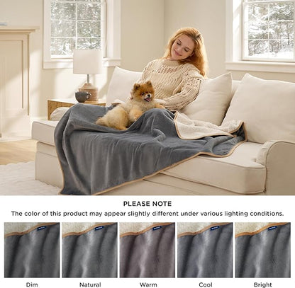 Bedsure Waterproof Blanket for Bed - Sherpa Fleece Waterproof Dog Blankets for Large Dogs, Pet Blankets for Bed/Couch, Soft Plush Reversible Furniture Protector, King Size, 108"x86", Grey