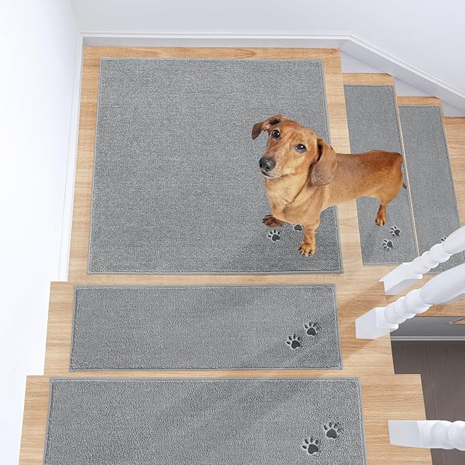 BEQHAUSE Stair Landing Rug Non-Slip 30"x30", Square Stair Landing Mats for Stairs Washable, Carpet Stair Treads Matching Mats for Wooden Steps Indoor Landing Rugs Surface Polyester TPE Backing, Grey