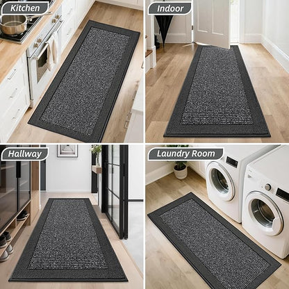 BEQHAUSE Indoor Door Mat 20" x 48", Dirt Trapper Door Mats Non-Slip Entryway Rugs Washable, Resist Dirt Absorbent Welcome Mat, Low Profile Floor Mats for Front Back Door and Entryway, Charcoal
